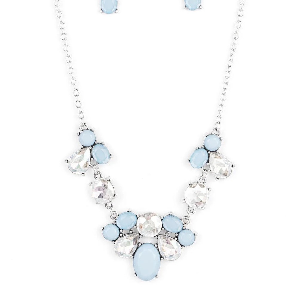 Blue Gemstone Silver Necklace with Sparkling Crystals - Picture 2 of 5